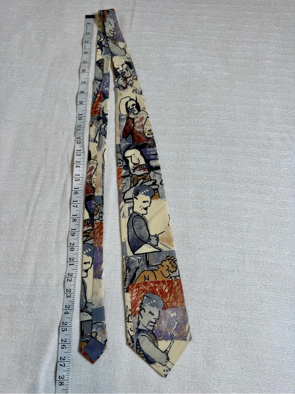 Vintage 90s David Lawrence Silk Tie Pop Art Comic Strip Portrait Graphic Novel
